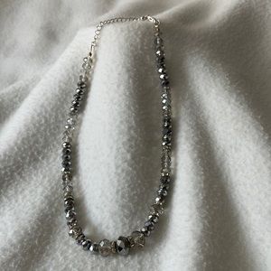 Necklace/Choker Silver/Gray/Clear Beads 20” Adjustable to 18”